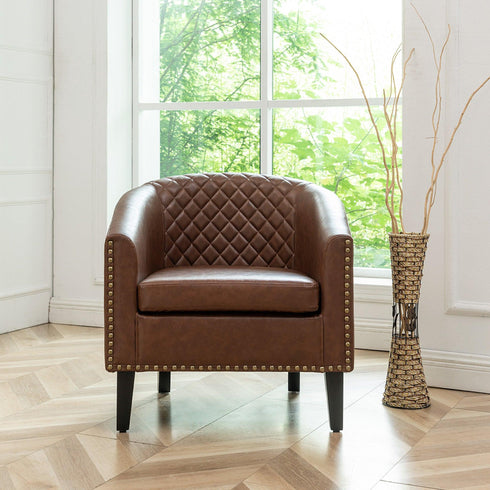 Logan Faux Leather Tufted Club Chair - Accent Armchair | Mid Century Accent Chairs | Kinwell Furniture | Mid Century Accent Chairs